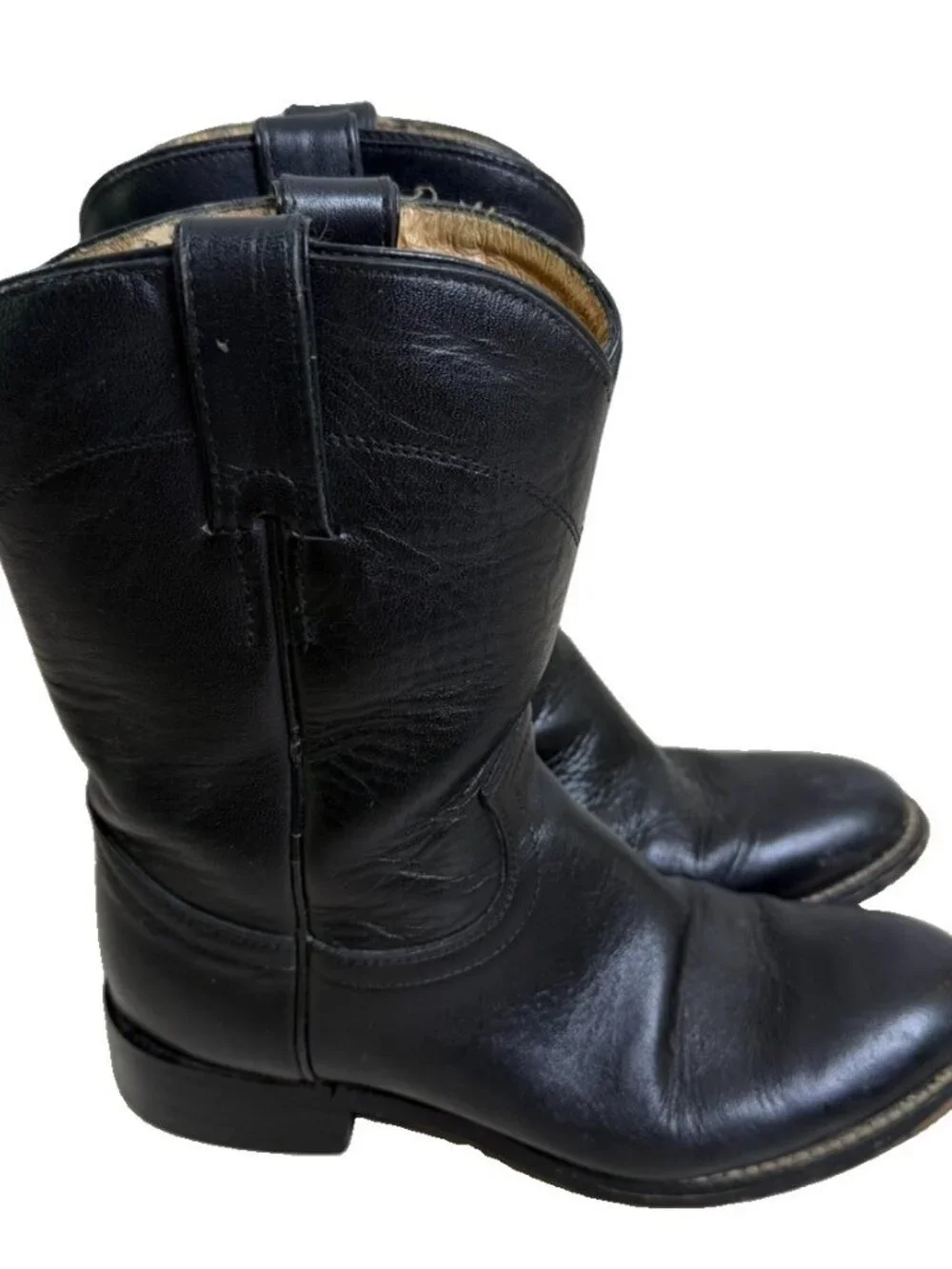 VTG Justin 3D Youth Black Leather Roper Boots Western GUC